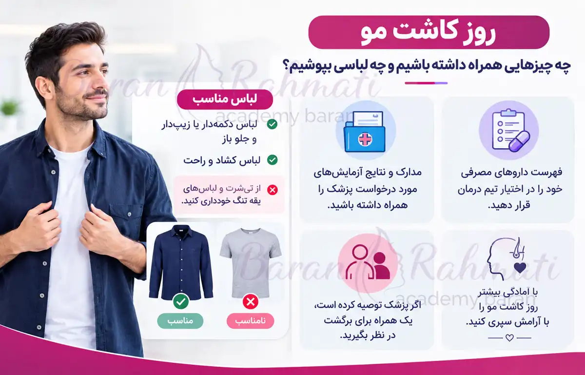 روز کاشت مو چه چیزهایی همراه داشته باشیم و چه لباسی بپوشیم؟
